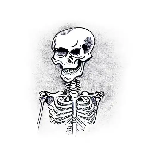 a skeleton juggles heads in a dance no color tattoo design idea