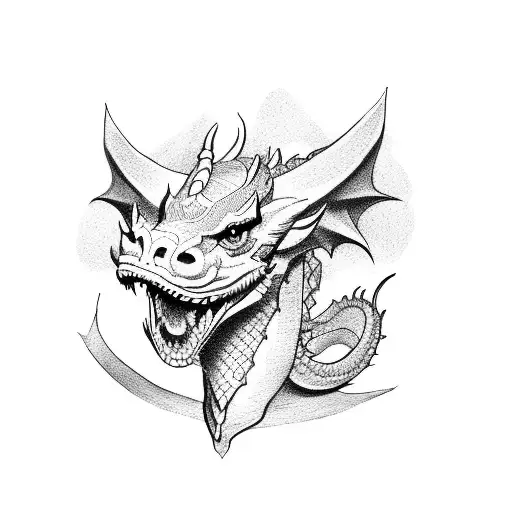 Dragon with dog ears and nose tattoo design idea