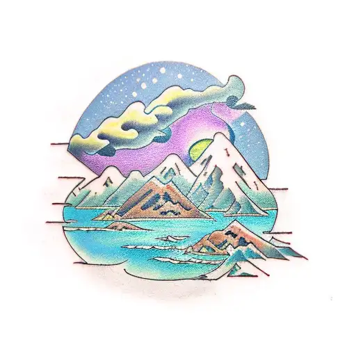 landscape desert winter island tattoo design idea