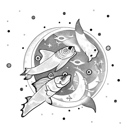 moon and pisces and gemini constellations tattoo design idea