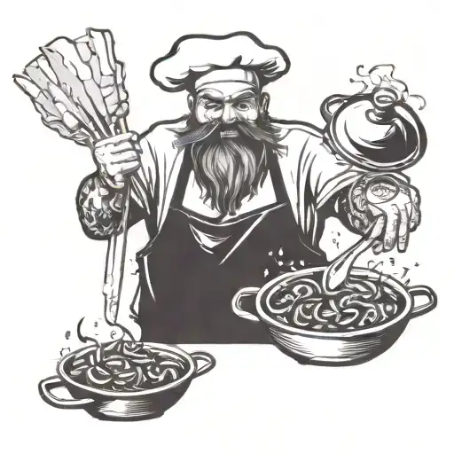 angry chef cooking pot tattoo design idea