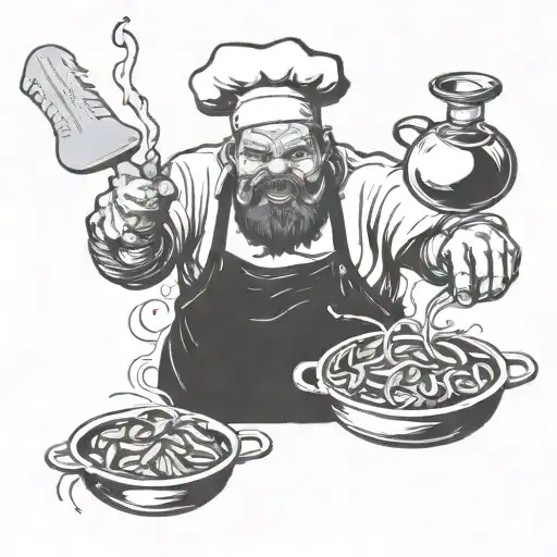 angry chef cooking pot tattoo design idea