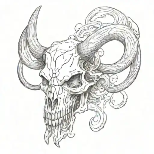 long horn skull tattoo design idea