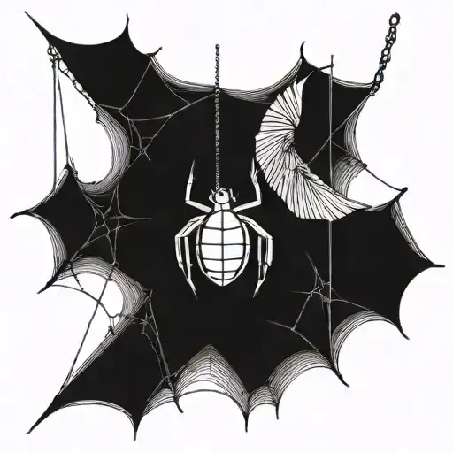 a spider hanging from its web while rolling up a moth in web  tattoo design idea