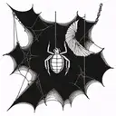 a spider hanging from its web while rolling up a moth in web  tattoo design idea