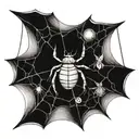 a spider hanging from its web while rolling up a moth in web  tattoo design idea