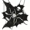 a spider hanging from its web while rolling up a moth in web  tattoo design idea