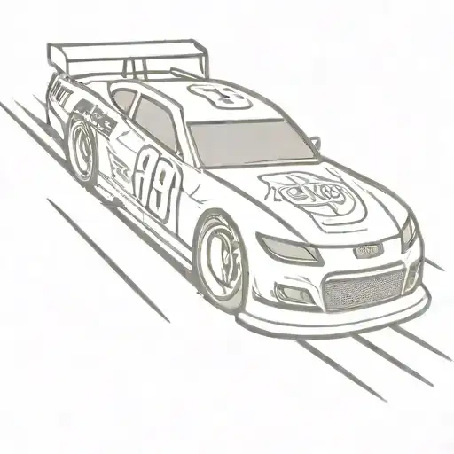 A minimalist design of a sleek Nascar car speeding down a track with a money sign incorporated into the design tattoo design idea