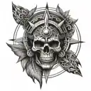 aztec  skull compass tattoo design idea