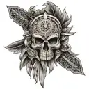 aztec  skull compass tattoo design idea
