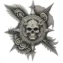 aztec  skull compass tattoo design idea