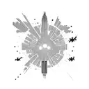 A Boston skyline with Marvel superheroes flying above tattoo design idea