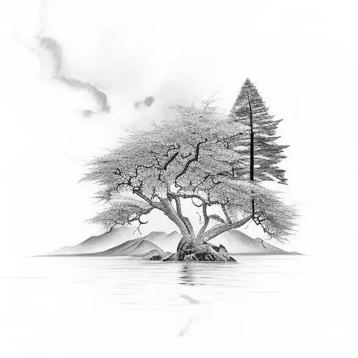 right shoulder tattoo meanandering river to paradise with a single mountain ash tree in paradise  tattoo design idea