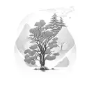 river to paradise with a mountain ash tree in paradise tattoo design idea