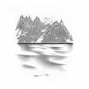 river to paradise with a mountain ash tree in paradise tattoo design idea