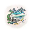 meanandering river to paradise with a single mountain ash tree in paradise  tattoo design idea