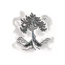 meanandering river to paradise with a single mountain ash tree in paradise  tattoo design idea