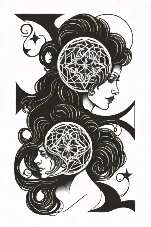gemini men and women with symbol zodiac sign tattoo design idea