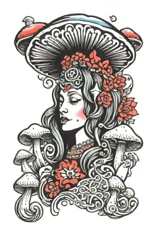 psychedelic music mushroom mother Mary themed tattoo tattoo design idea
