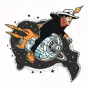 A cowboy riding a rocket through space tattoo design idea