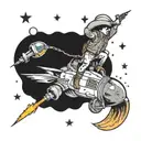 A cowboy riding a rocket through space tattoo design idea