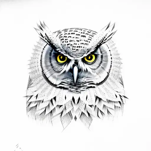 mean looking owl over a detailed trident  tattoo design idea
