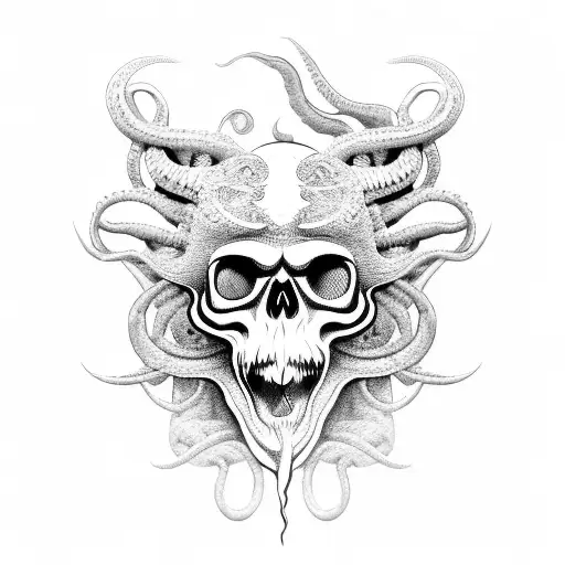 kraken skull tattoo design idea