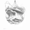 Edmund Fitzgerald with waves and lightning tattoo design idea