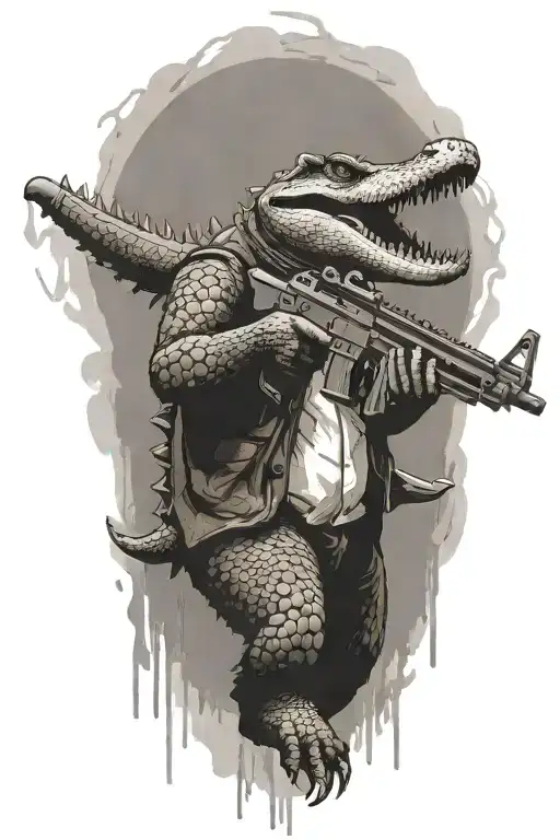 an alligator with a machine gun shooting tattoo design idea