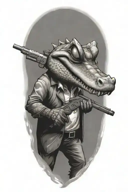 an alligator with a gun  tattoo design idea