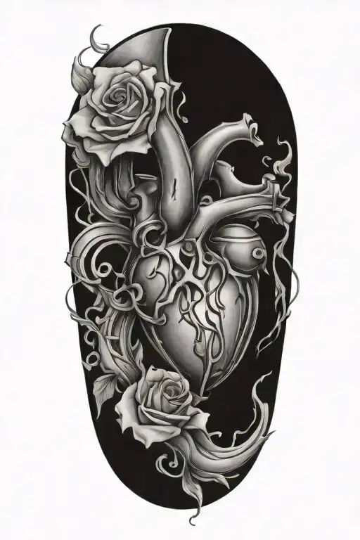 A broken heart morphing into a gun, symbolizing the transformation of pain into strength and empowerment tattoo design idea