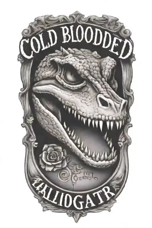 words "cold blooded with an alligator skull tattoo design idea