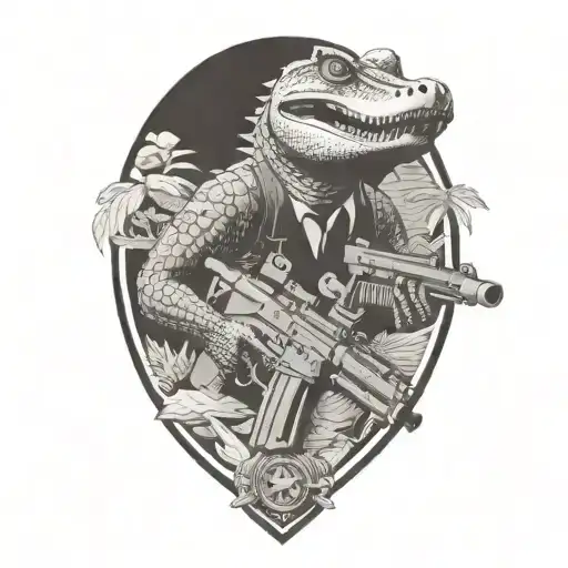 an alligator with a .50 cal machine gun  tattoo design idea