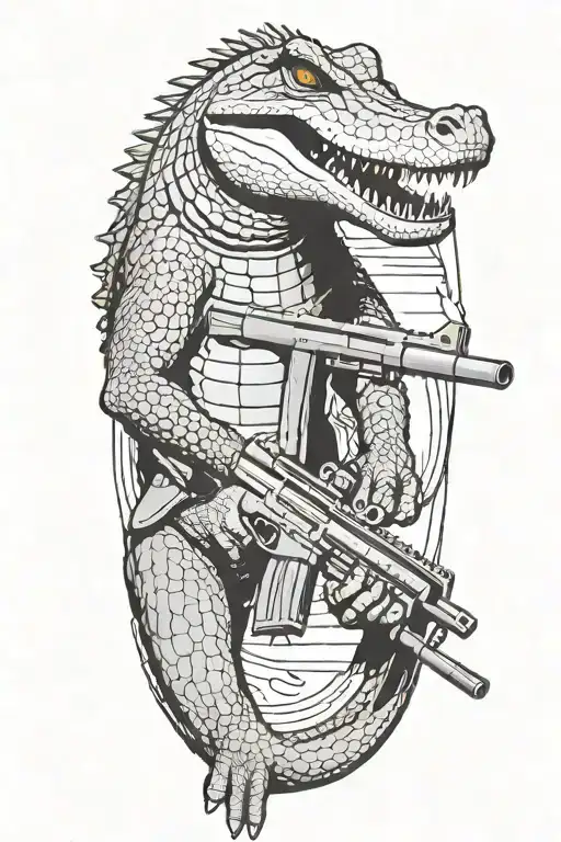 an alligator with a .50 cal machine gun shooting tattoo design idea