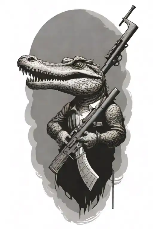 an alligator with a rifle tattoo design idea