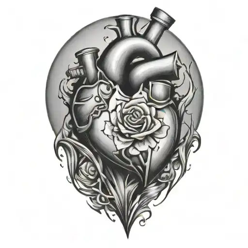 A broken heart morphing into a gun, symbolizing the transformation of pain into strength and empowerment tattoo design idea