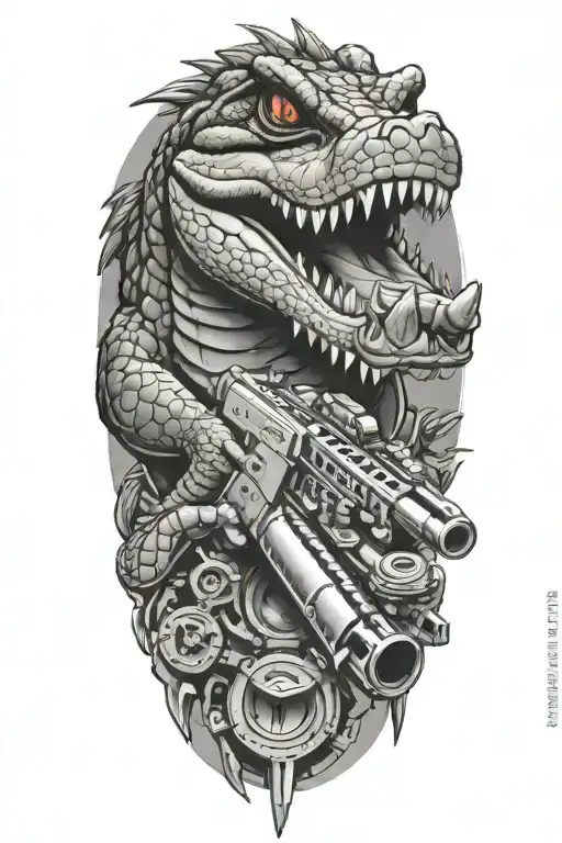 alligator with a machine gun  tattoo design idea