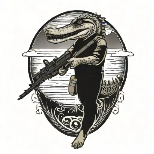 an alligator with a .50 cal gunner tattoo design idea