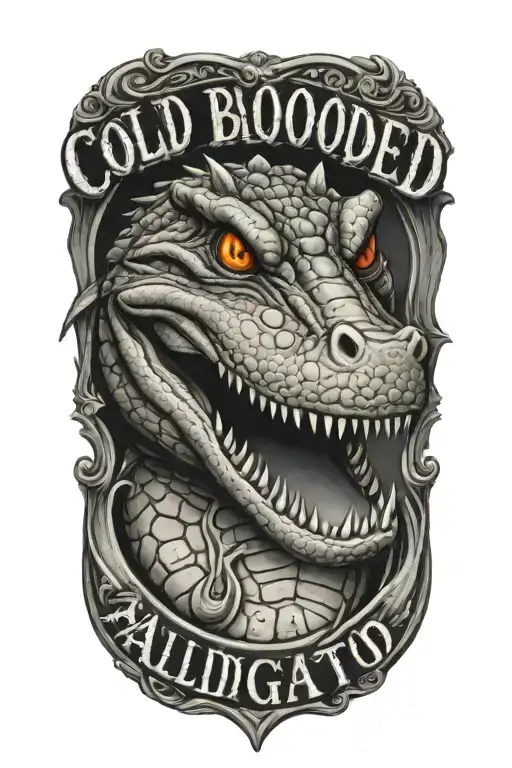 words "cold blooded with an alligator  tattoo design idea