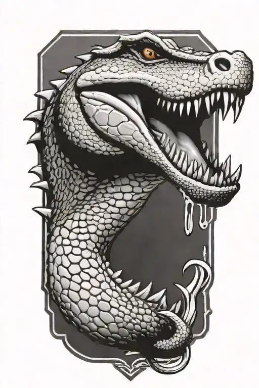 A fierce alligator wielding a .50 caliber gun in its mouth tattoo design idea
