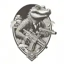 an alligator with a .50 cal machine gun  tattoo design idea