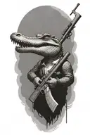 an alligator with a rifle tattoo design idea