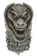 words "cold blooded with an alligator  tattoo design idea