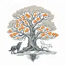 Game of thrones weirwood tree with a dire wolf tattoo design idea