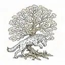 Game of thrones weirwood tree with a dire wolf tattoo design idea
