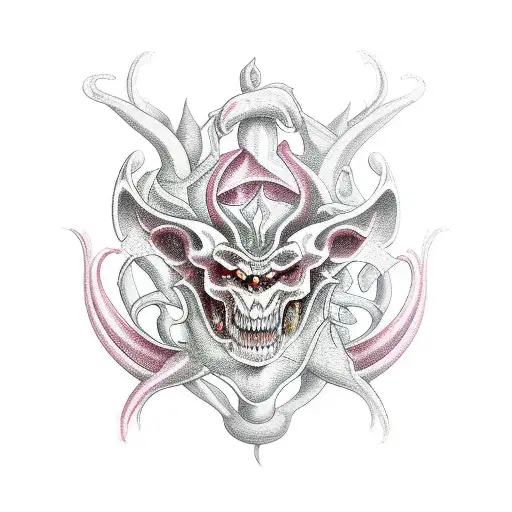 medieval demonology and floral pattern tattoo design idea