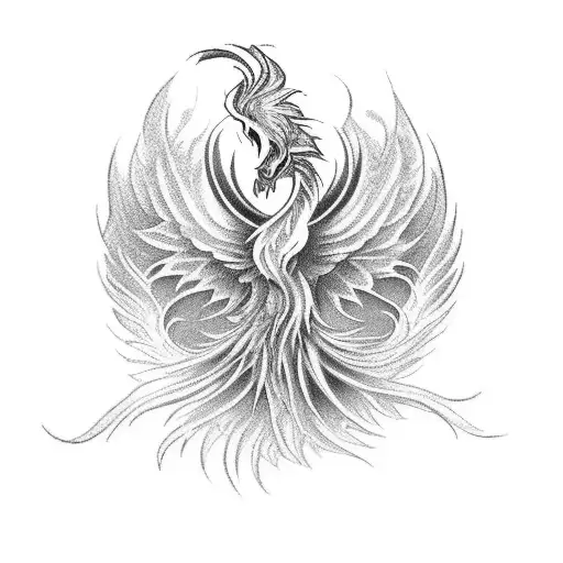 A vibrant and detailed tattoo of a phoenix rising from the ashes, symbolizing the beauty and strength of life. tattoo design idea