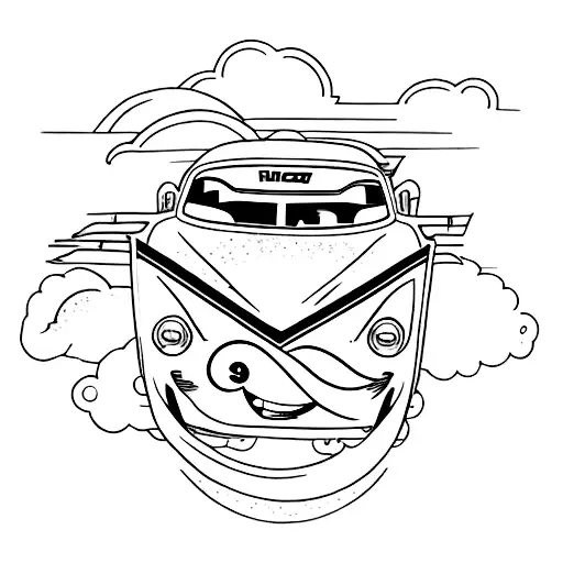 A minimalist tattoo of Lightning McQueen racing down a highway with the number 95 in the background tattoo design idea