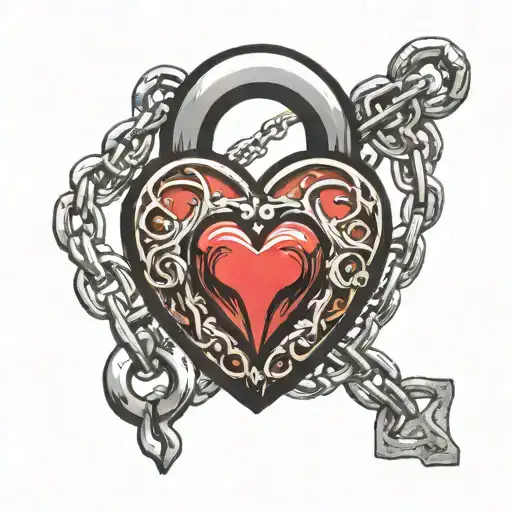 heart lock with chain wrapped tattoo design idea