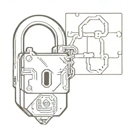 A minimalist tattoo of a sleek cyber security lock with binary code wrapping around it tattoo design idea